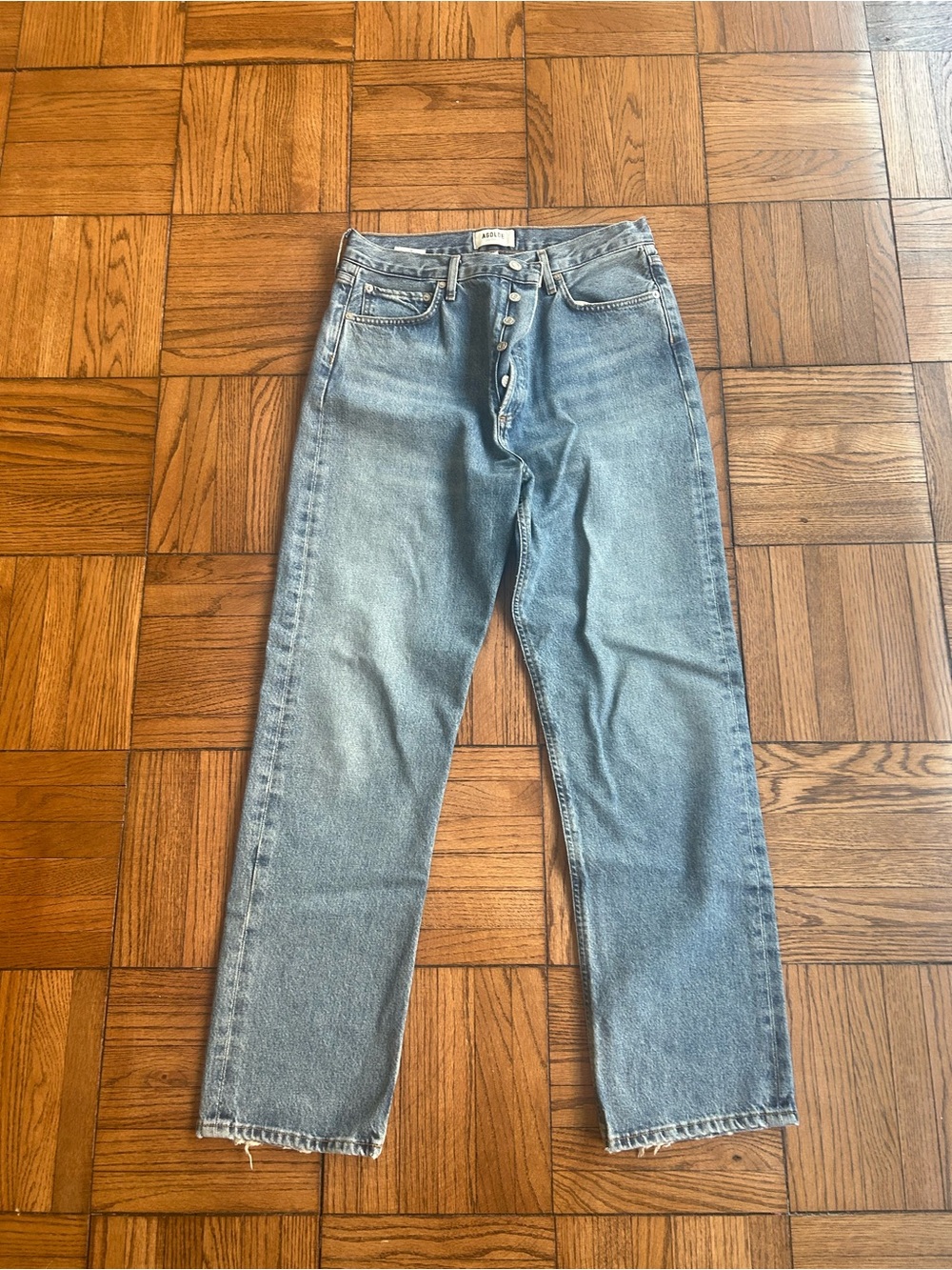 Agolde Light Blue Denim Jeans with Contrast Stitching